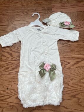 Baby Floral Rosette Sleep Sack with Pink Rose and Green Bow